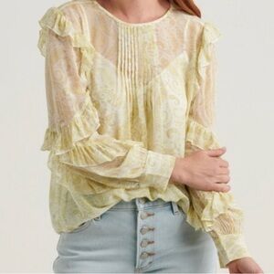 Lucky Brand Womens ruffle blouse with paisley print - M